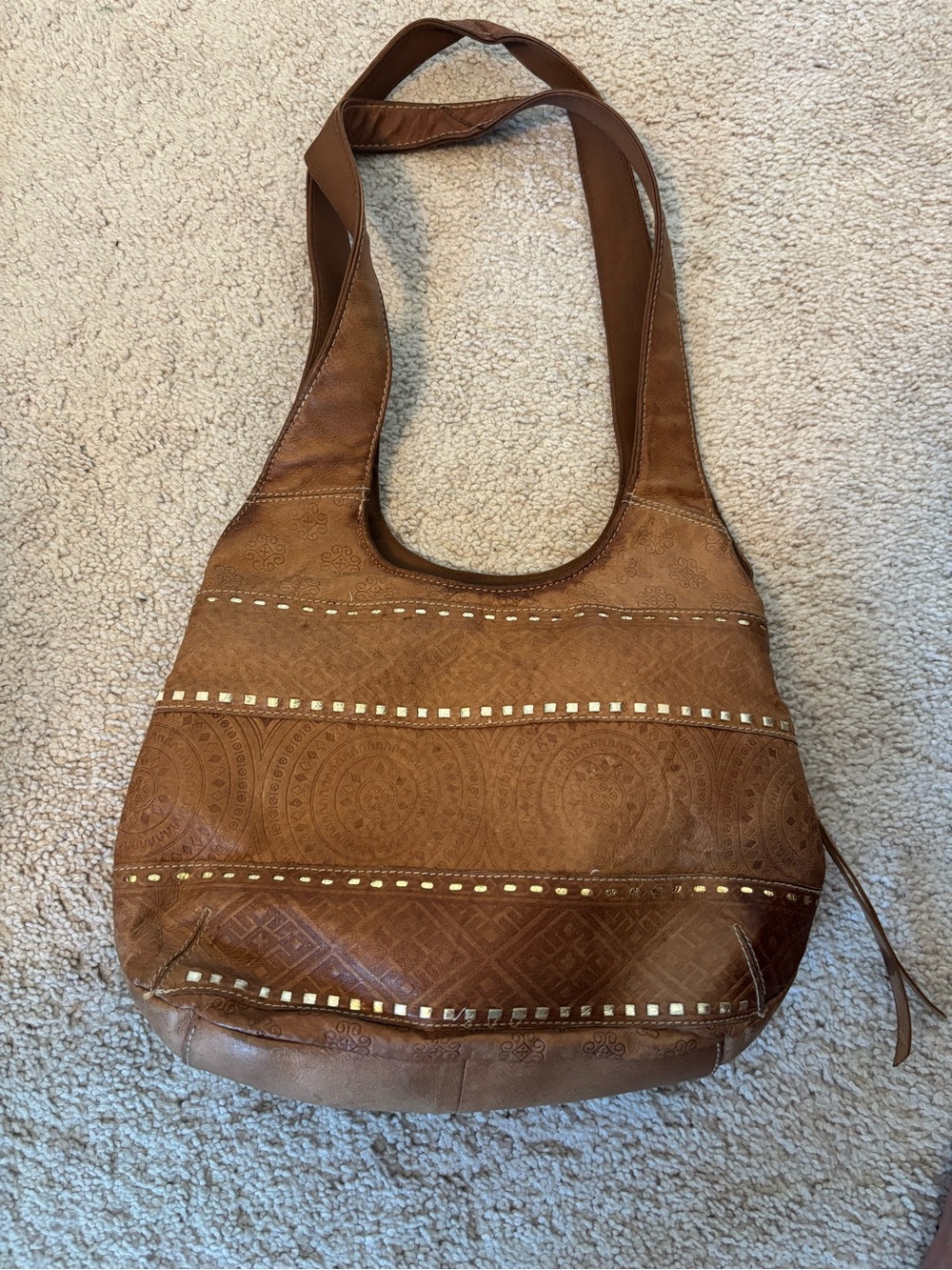 Vintage Croft & Barrows Brown Embossed Shoulder Bag with Gold Studs.